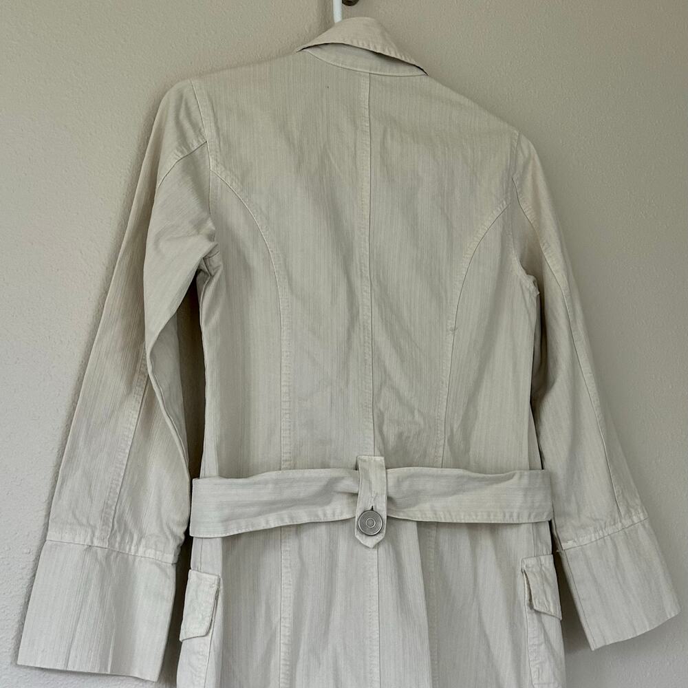 Vintage Renounce Beige Belted cavas Trench Coat Jacket Y2K Minimalist indie S - Picture 8 of 11